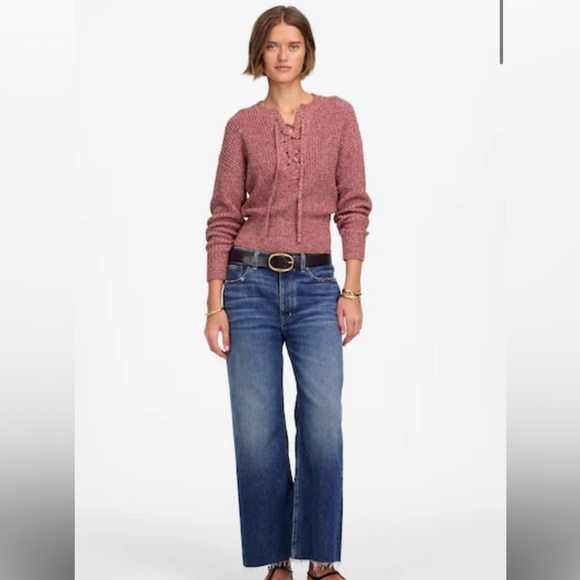 NWT Marled Ribbed Lace-Up Sweater - Picture 1 of 6